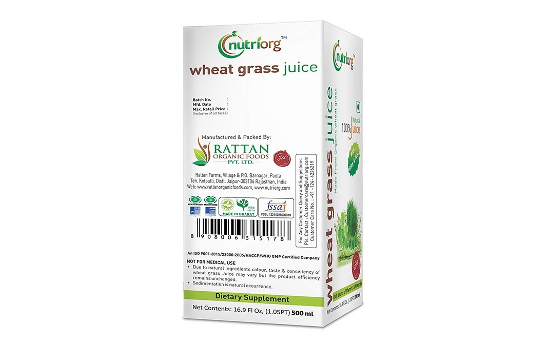 Nutriorg Wheat Grass juice    Box  500 millilitre